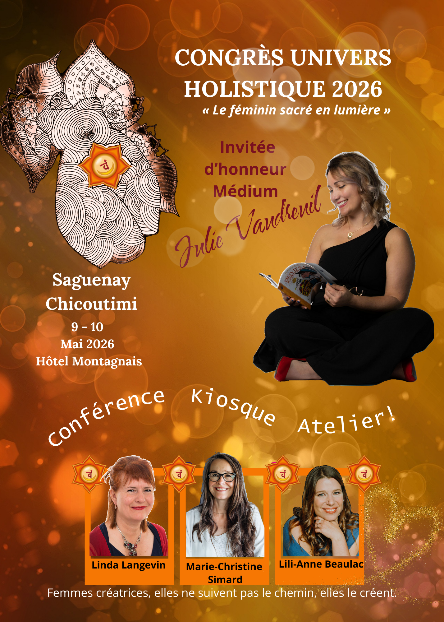 Saguenay Chicoutimi Julie Vaudreuil, médium, formatrice, conférencière, auteure et créatrice de la Collection Spiritualité Jeunesse , invitée d'honneur au Congrès Univers Holistique de Chicoutimi les 9-10 mai 2026