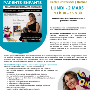 Atelier parents-enfants Ma pochette aux Merveilles animé par Julie Vaudreuil – expérience créative et spirituelle en famille inspirée de la Collection Spiritualité Jeunesse.